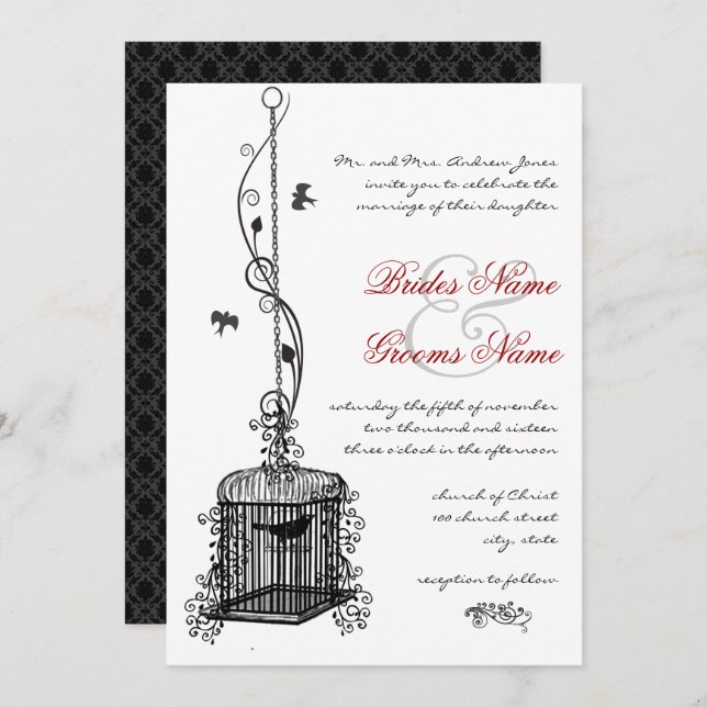 Vitoriano Birdcage Red Boho Convites para Casament (Frente/Verso)