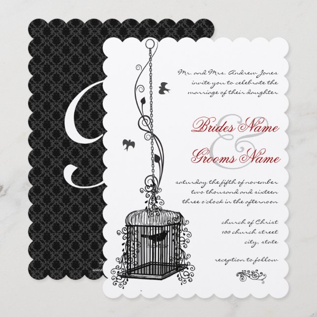 Vitoriano Birdcage Red Boho Convites para Casament (Frente/Verso)