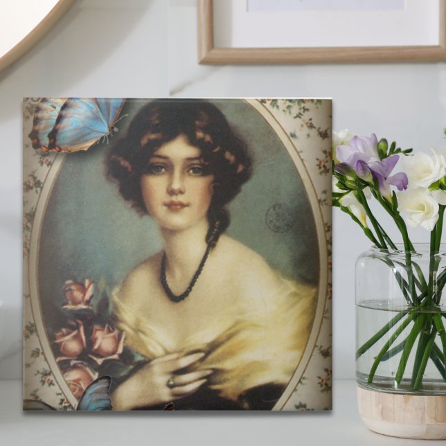 vitoriano floral da moda parisiense retrô (retro parisian fashion floral victorian ceramic tile)