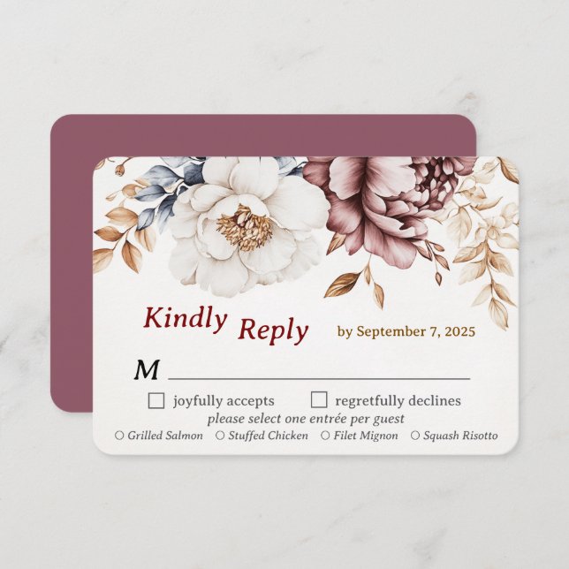 Vitoriano Peony Luxe Casamento RSVP — Escolha de r (Frente/Verso)