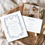 Vitoriano Vintage Foto Francesa Tudo Em Um Casamen<br><div class="desc">Traga seus convidados para uma era de elegância e romance com nosso Convite de Casamento Floral Azul Vitoriano Vintage. Inspirado pela opulência da era vitoriana e adornado com delicados florais azuis franceses, esse convite expele sofisticação do eterno. Feita com muita atenção aos detalhes, a intrincada design floral e a tipografia...</div>