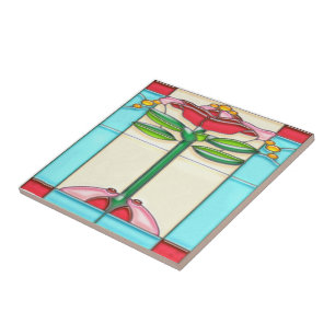 Vitral cor-de-rosa da árvore do art deco