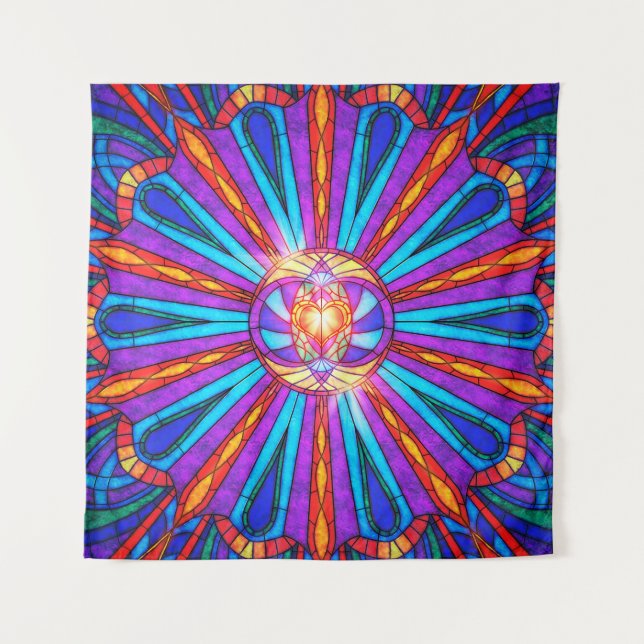Vitral da mandala do coração - tapeçaria da parede (Frente)