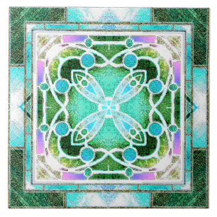 Vitral de Catedral em Verde e Hortelã