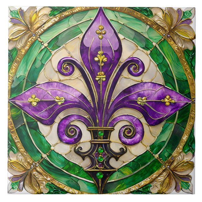 Vitral Mardi Gras Fleur de lis  (Frente)