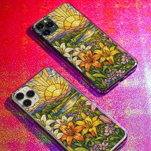 Vitraux Lírios Borboletas e Luz Solar