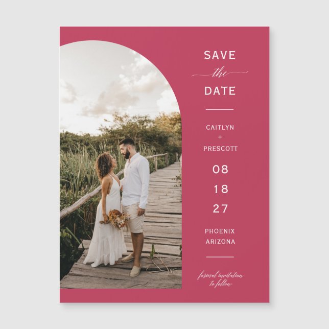 Viva Magenta Arc Photo Save the Date Magnetic Card (Frente)