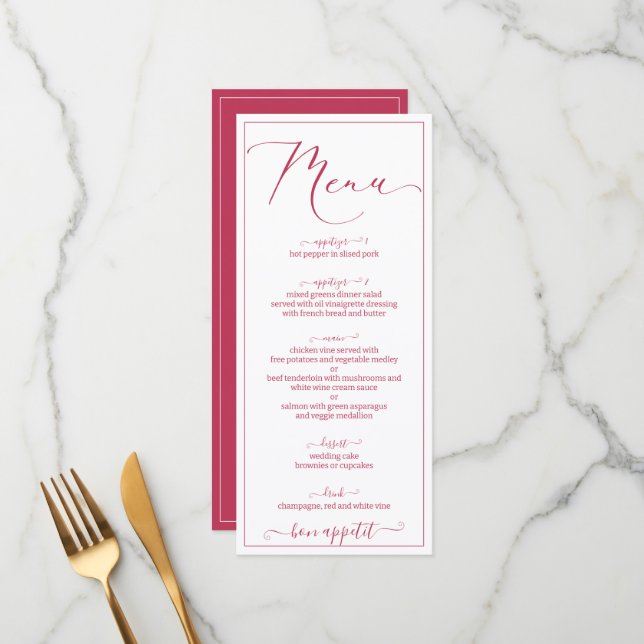 Viva magenta script elegante menu de script (Frente/Verso In Situ)
