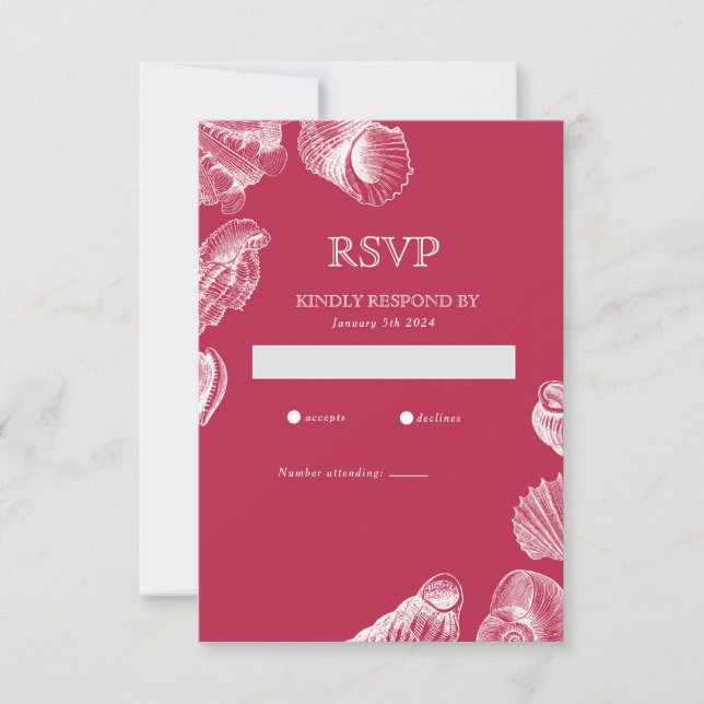 Viva Magenta Sea Shell Summer Beach RSVP Card (Frente)
