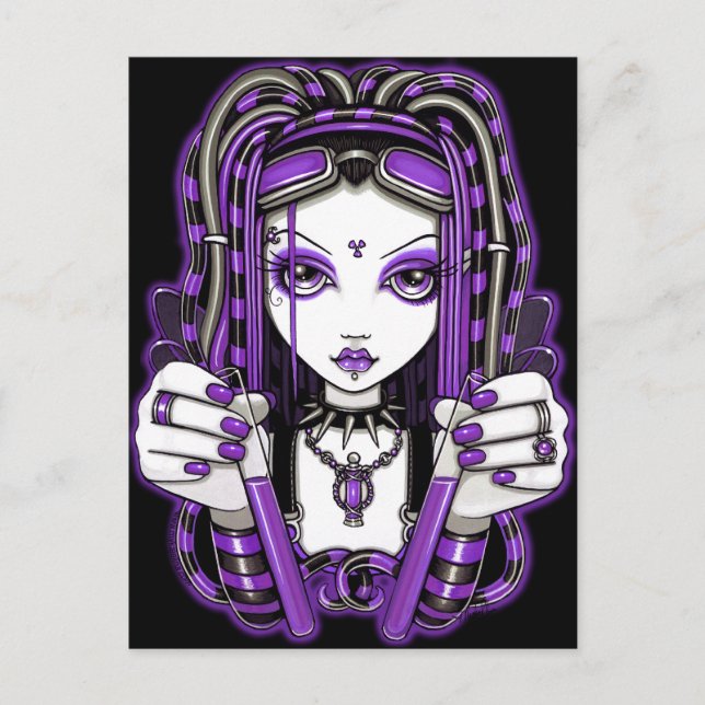"Vivian" Arte de Fada Cyber Goth Roxa Cartão Posta (Frente)
