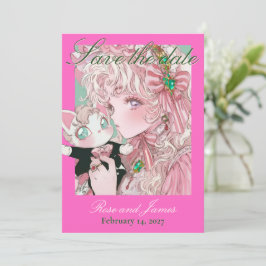 Vivid Pink Y2K Anime Gothic Cat Save the Date