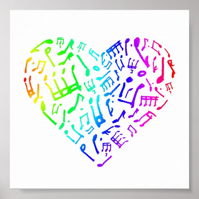 Vivid Rainbow Music Notes Heart Poster (Frente)