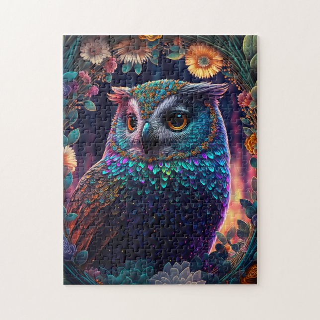 Vivid Rainbow Owl Art Quebra-cabeça (Vertical)