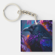 Vivid Rainbow Raven Art Chaveiro