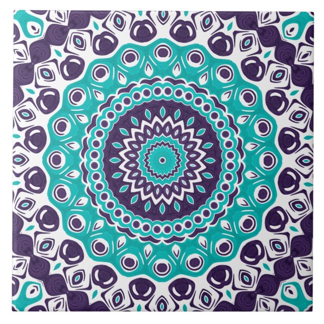 Vivid Turquoise and Plum Mandala Pattern (Frente)