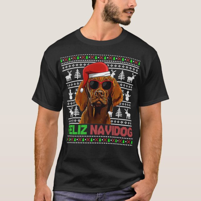 Vizsla Dog Feliz Navidog Engraçado Pullover de Nat (Frente)