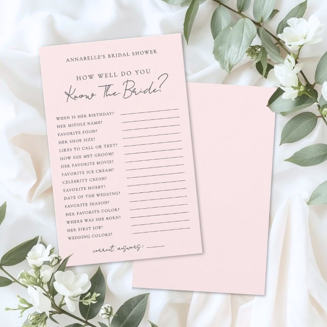 Você Conhece a Noiva Jogo para Chá de Noiva Rosa (Do You Know The Bride Pink Bridal Shower Game)