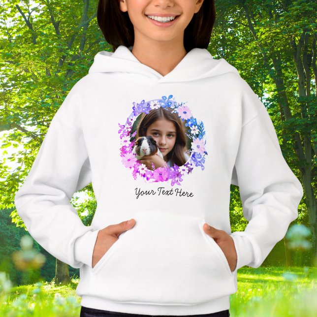 Você e o seu Pet Photo Floral Criam o seu (A sweatshirt to customize with a photo of you and your pet, with your pet's name underneath)