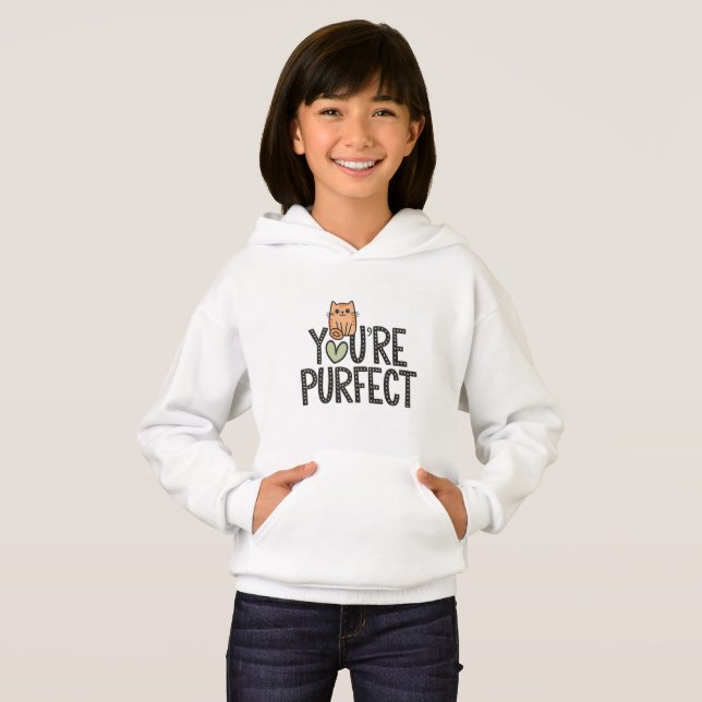 Você é Purfect Kids Hoodie - Gato Bonito e Engraça (Frente Completa)