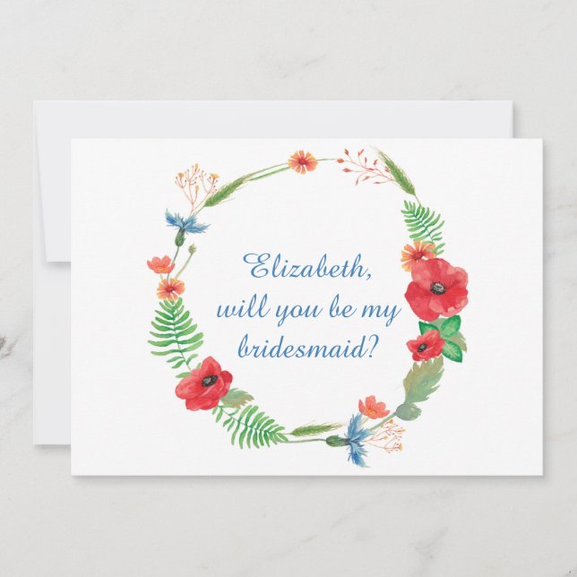 "Você será minha dama de honra" convite floral (Frente)