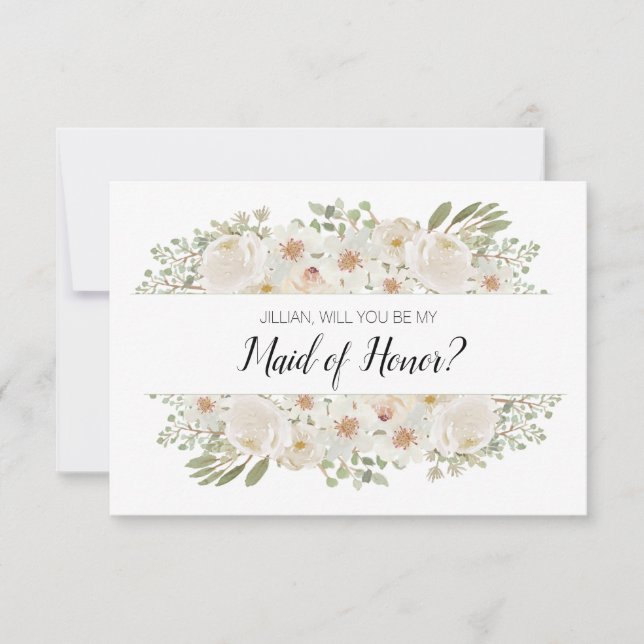 Você Será Minha Dama de Honra Floral Branco Elegan (Frente)