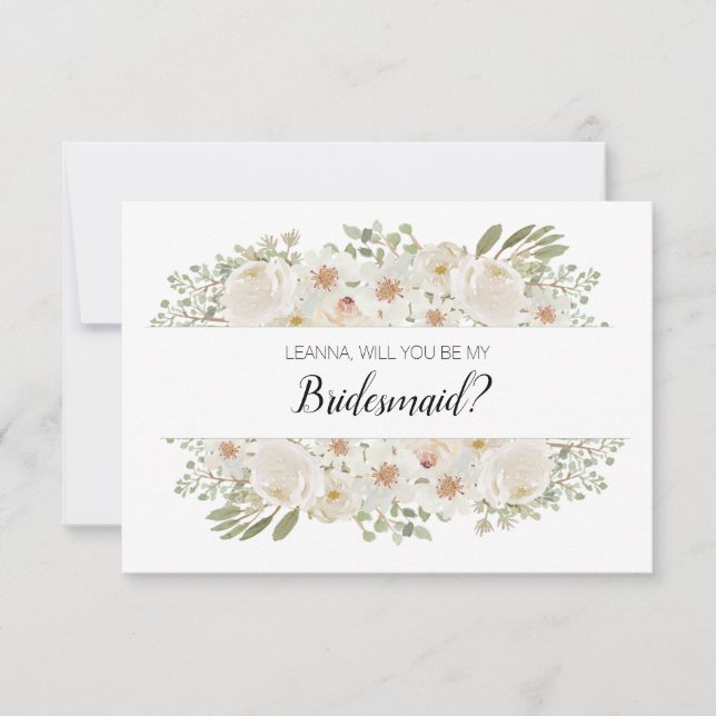 Você Será Minha Dama de Honra Floral Branco Elegan (Frente)