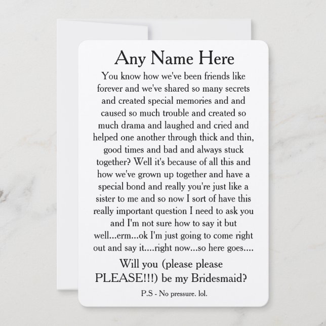 Você será minha dama de honra, por favor? Cartão d (Frente)