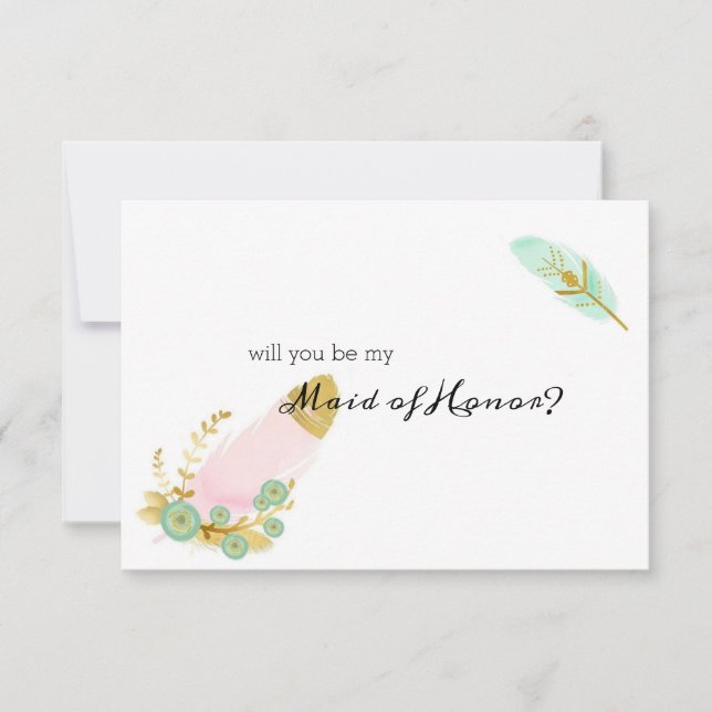 Você Será Minha Madrinha de casamento Boho Feather (Frente)