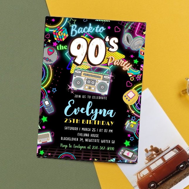 Voltar ao Convite de aniversário dos anos 80 (90s and 80s Party Editable Invitation Template)
