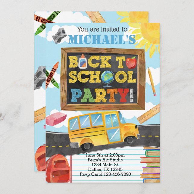 Voltar ao Convite de Convite de aniversário Escola (Frente/Verso)