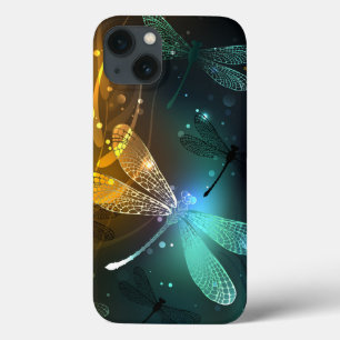 Voo luminoso verde de libélula