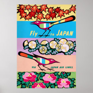 Voo para a Poster de Viagens vintage do Japão rest