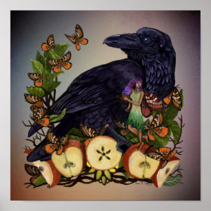 Voos de Fantasy Raven Faery Art Poster