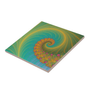 Vortex na fileira da papoila no azulejo da laranja