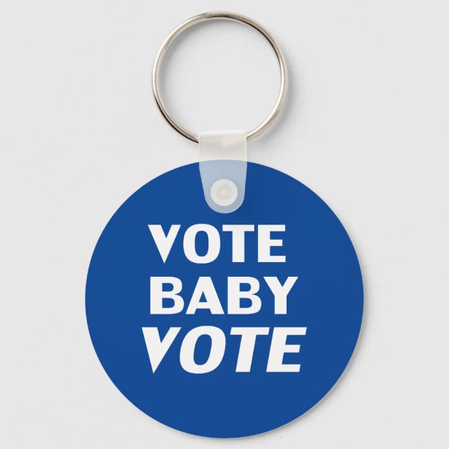 Vote Baby Vote azul e branco chaveiro moderno (Frente)