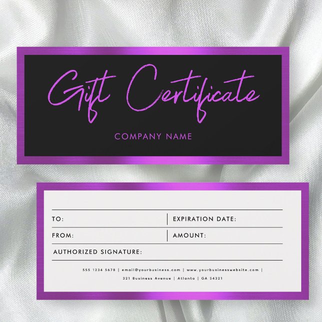 Voucher Certificado de Oferta Comercial Roxo Metál (Metallic Purple Business Gift Certificate Voucher)