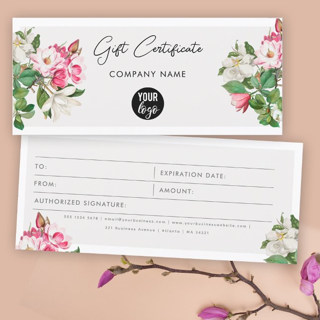 Voucher Certificado de Oferta de Logotipo de Magno (Watercolor Magnolias Logo Gift Certificate Voucher)