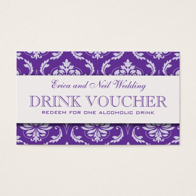 Voucher de Casamento tema damasco Roxo para Recepç (Frente)