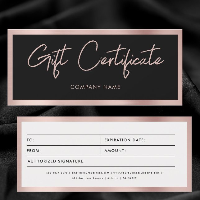 Voucher de Certificado de Oferta de Empresa Dourad (Black Rose Gold Business Gift Certificate Voucher)