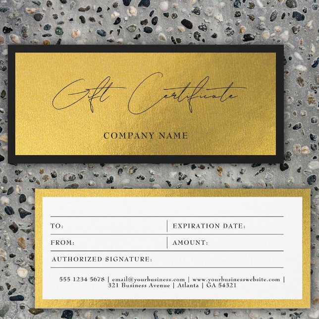 Voucher de Certificado de Oferta de Empresa Dourad (Chic Gold Black Business Gift Certificate Voucher)