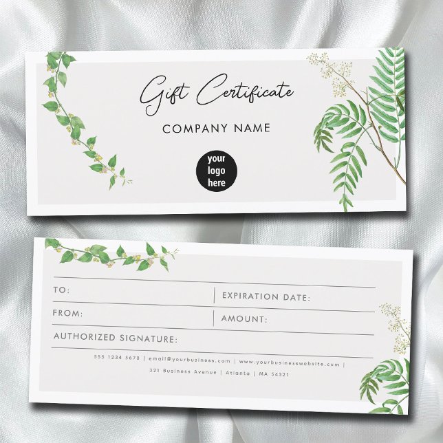 Voucher de Certificado de Oferta de Logotipo Comer (Greenery Business Logo Gift Certificate Voucher)