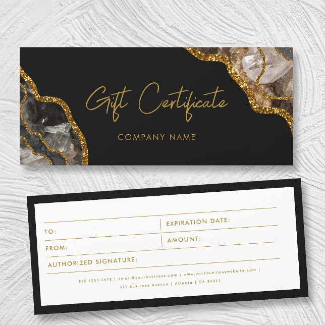 Voucher de Certificado de Oferta de Negócios Doura (Black Gold Agate Business Gift Certificate Voucher)