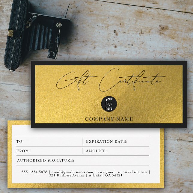Voucher de Certificado de Presente do Logotipo Dou (Gold Black Business Logo Gift Certificate Voucher)