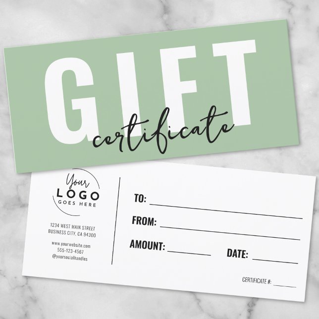 Voucher de Certificado de Presente Verde de Logoti (Logo Green Gift Certificate Voucher)