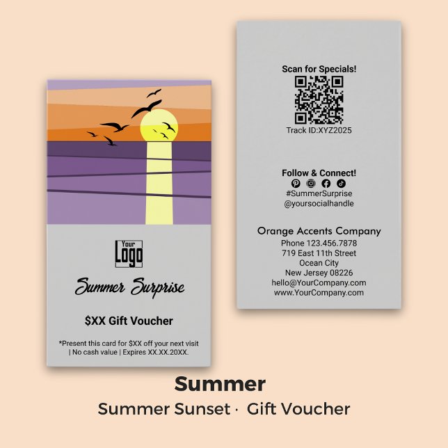 Voucher de Presente com Formato de Retrato Sunset  (Summer Sunset Portrait Format Gift Voucher)