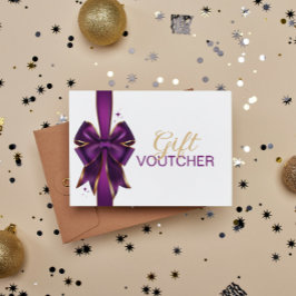 Voucher de Presente de Arco Roxo e Dourado Elegant