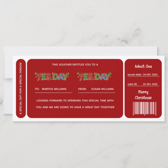 Voucher de Presente de Natal do Dia Sim Vermelho (Frente)