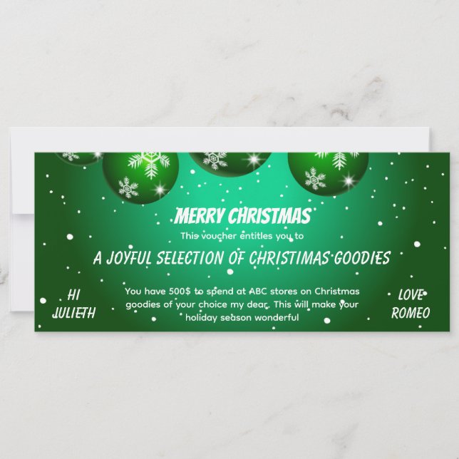 Voucher de Presente de Natal Verde Festivo (Frente)