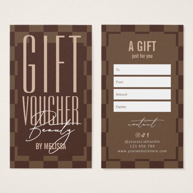 Voucher de presente de salão de spa retrô marrom e (Frente & Verso)