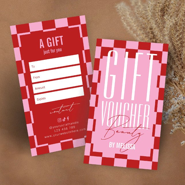 Voucher de presente de Spa Rosa e Vermelho Retro F (Criador carregado)